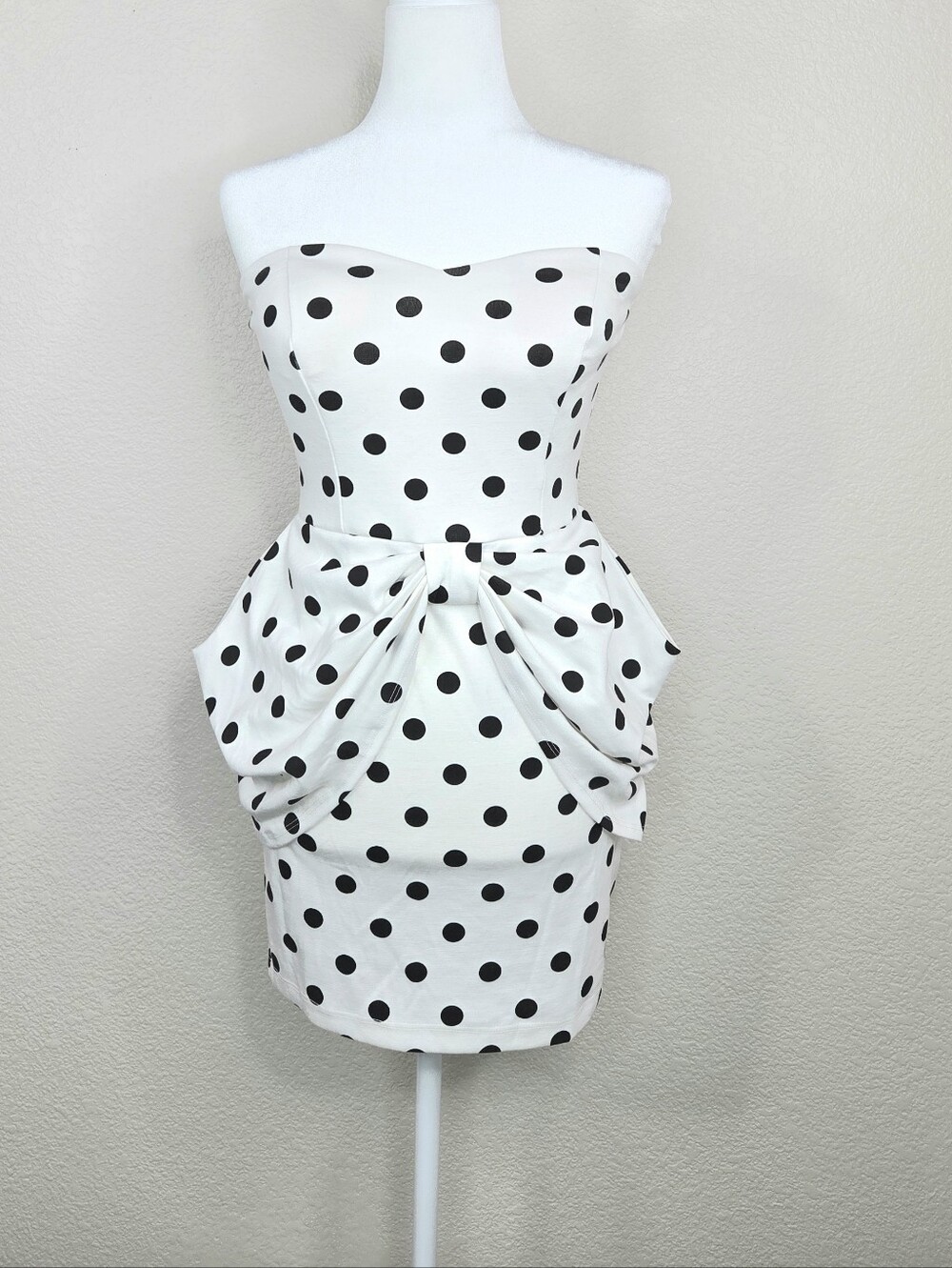 Vintage Retro Stage Women’s White Black Polka Dot Strapless Pinup 50s Mini Dress
